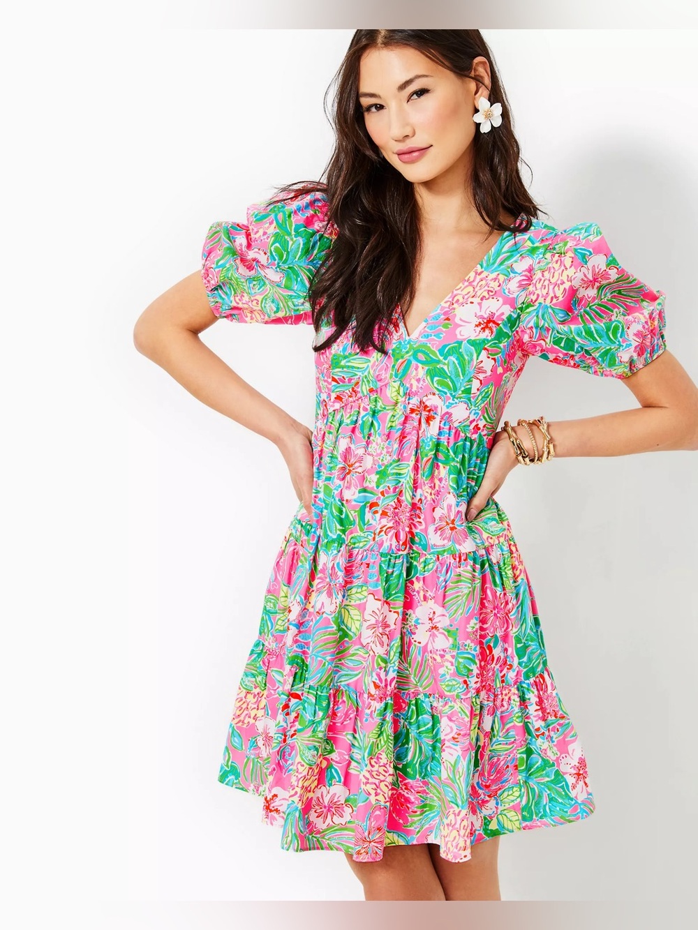 Lilly Pulitzer Nalani Short Sleeve Cotton Dress - Multi Journey To The Jungle S8